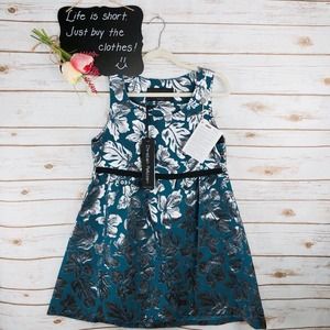 Christian Pellizzari Dress Size 44 8 Mini Fit Flare Floral Metallic Sleeveless